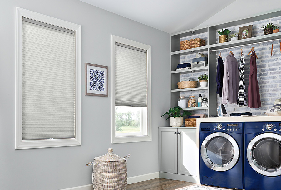 Cellular shades in a laundry room